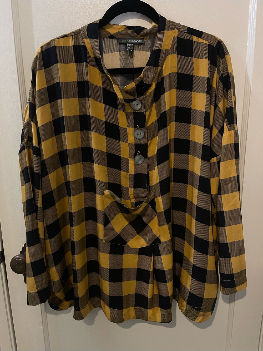 Shannon Passero S/M Mustard Black Plaid Oversized Rayon Top